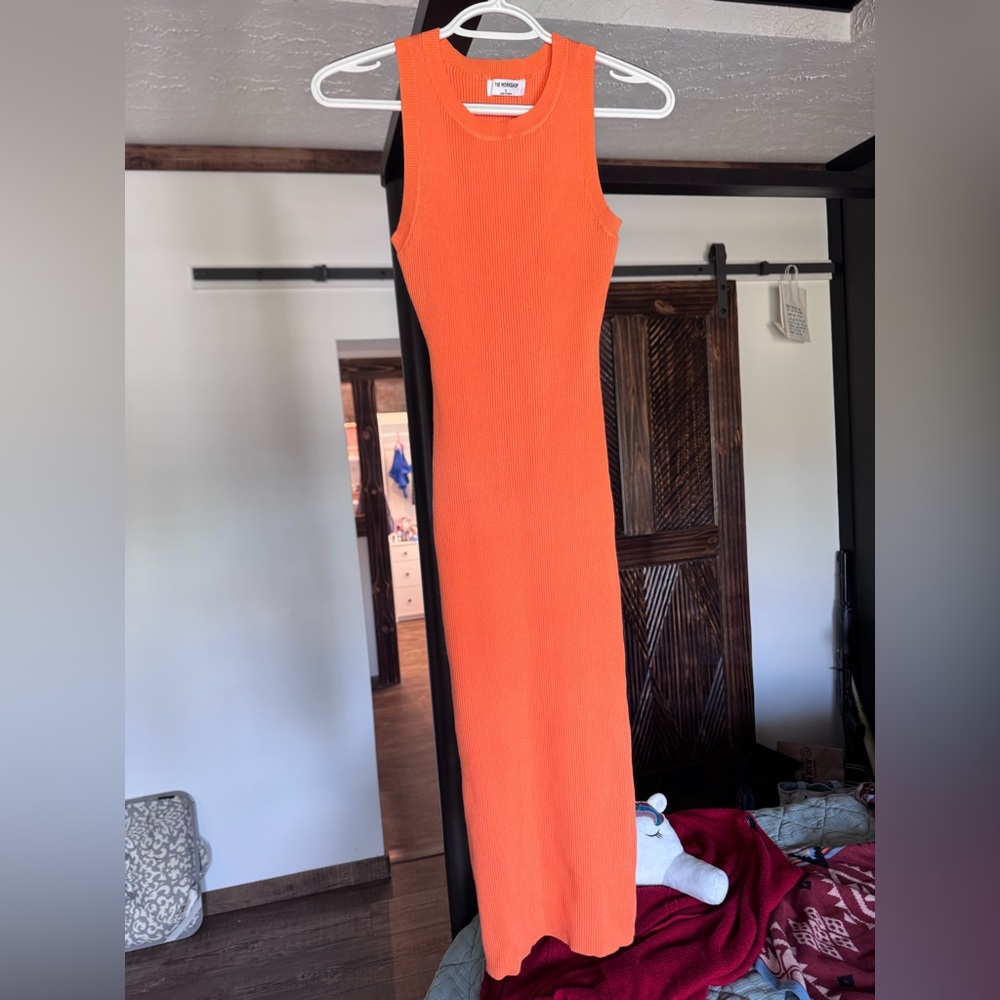The Workshop Orange Ribbed Sweater Dress